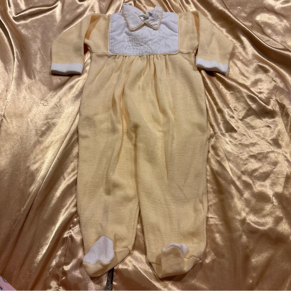 Vintage Mine Alone Yellow Footies Embroidered Home Size 6/9 months